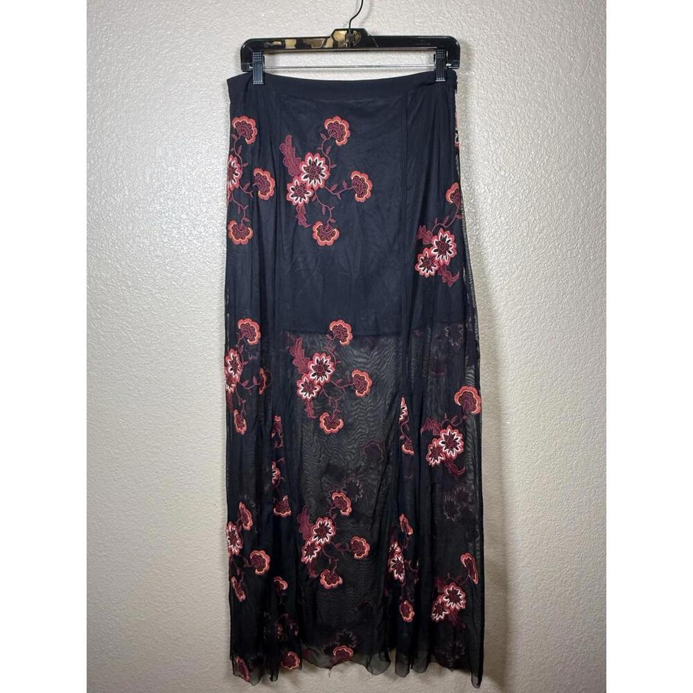 Forever21 Women Sheer Floral Size Large Floral Grunge Maxi Skirt Festival